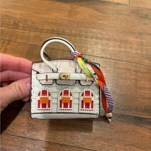 White Birkin Faubourg inspired mini handbag purse charm NEW